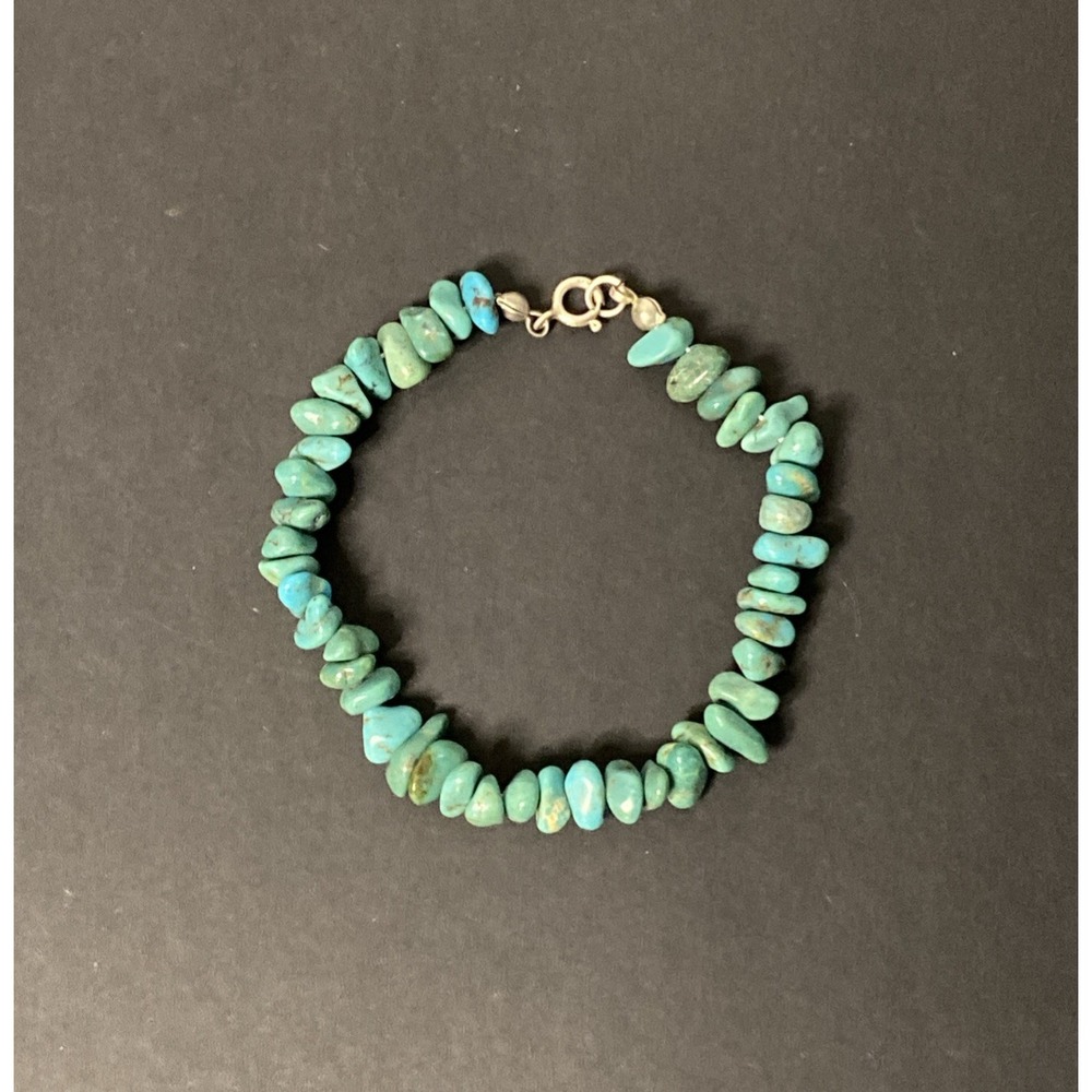 Handcrafted Natural Turquoise Nugget Bracelet with Sterling Silver Clasp Vtg